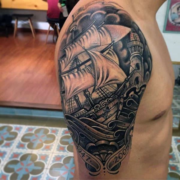 Sailor Ship Mens Tattoo Half Sleeve