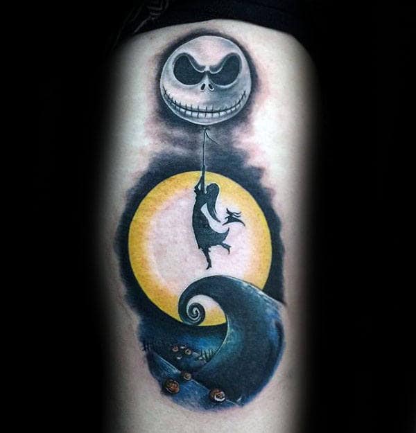 Sally Hanging Over Moon Night Before Christmas Mens Tattoos