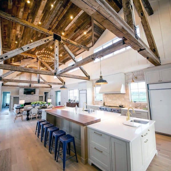 Salvaged Barn Wood Beams Unique Rustic Ceiling Kitchen