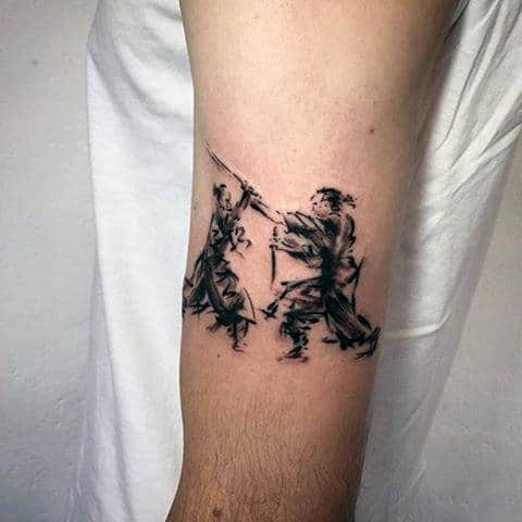 Samuari Fighting Brush Stroke Small Mens Arm Tattoo