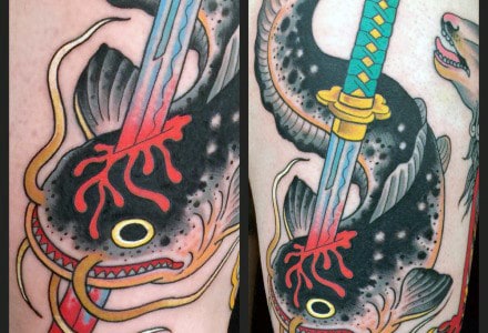 Samuari Sword Catfish Mens Arm Tattoos