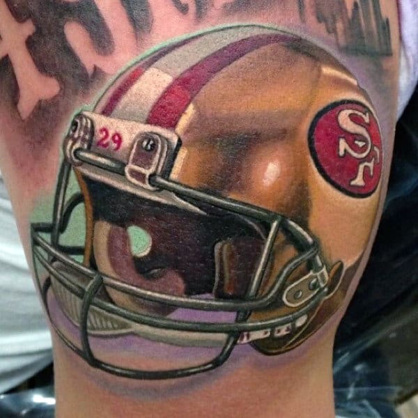 San Fransico Giants Football Mens Helmet Tattoo On Arm With Realistic 3d Design