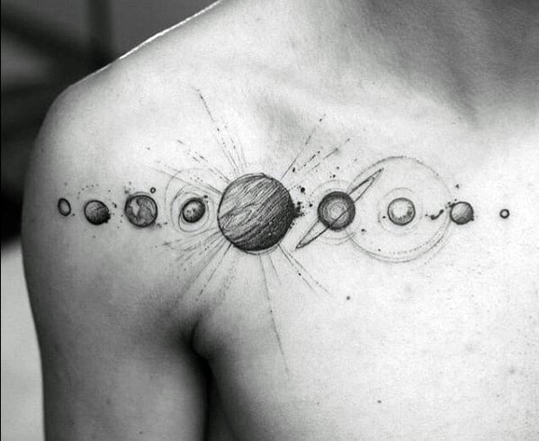 Saturn Planet Soloar System Upper Chest Tattoos Men