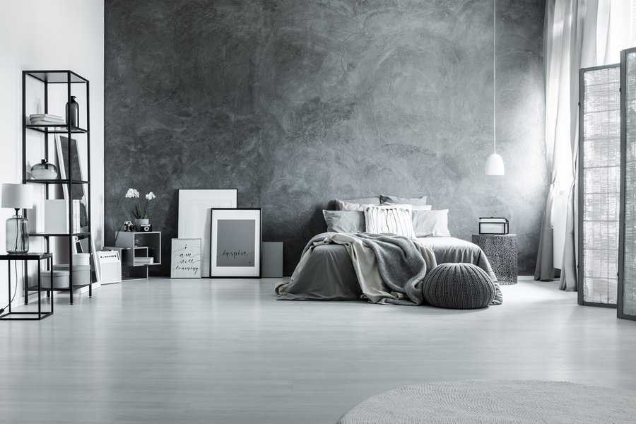 gray scandinavian minimalist bedroom