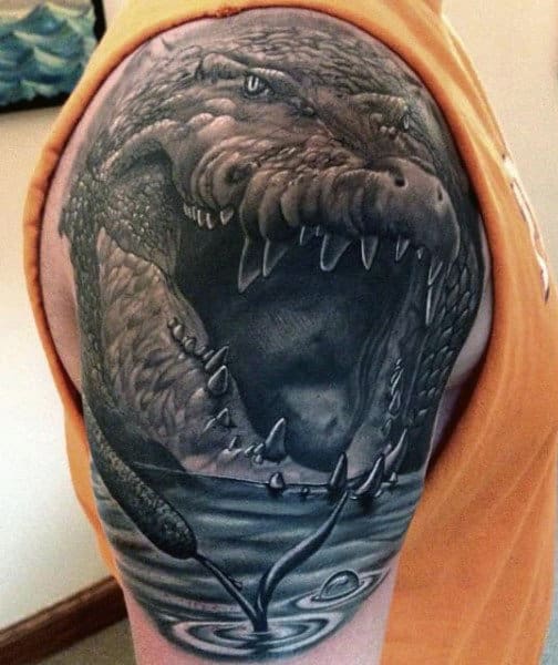Scary Alligator Tattoo For Men On Upper Arms