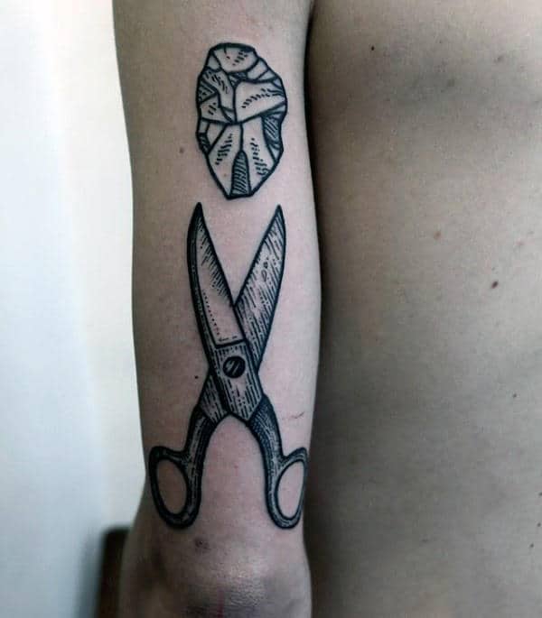 Scissor And Rock Mens Tricep Tattoos