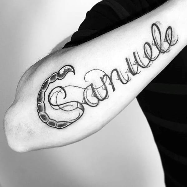 scorpio kids name mens outer forearm tattoo designs