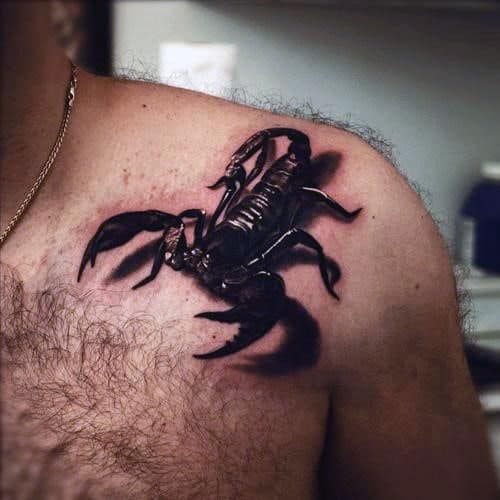 Scorpion Collar Bone Tattoo On Man With Realistic Design