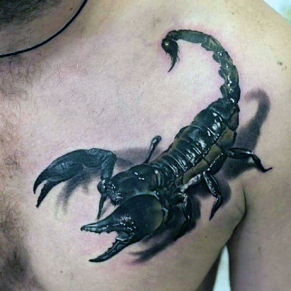 Scorpion Male 3d Chest Tattoo