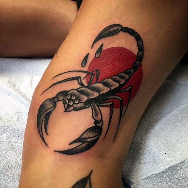Scorpion Tattoo With Pointed Claws On Thighs For Men