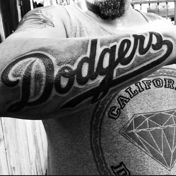 Script Outer Forearm Dodgers Male Tattoos