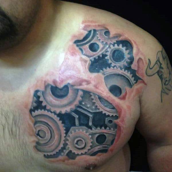 Searing Through Flesh Steampunk Tattoo Mens Chest