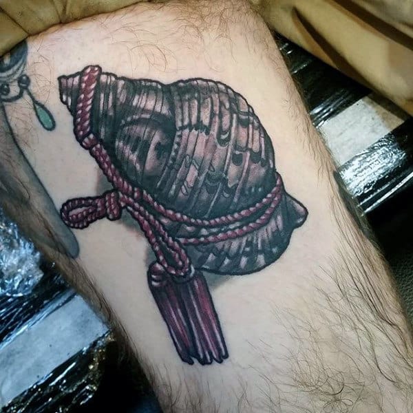 Seashell With Rope Male Thigh Tattoos