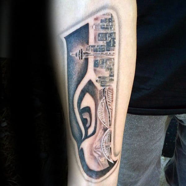 Seattle Skyline Guys Nfl Football Forearm Tattoo