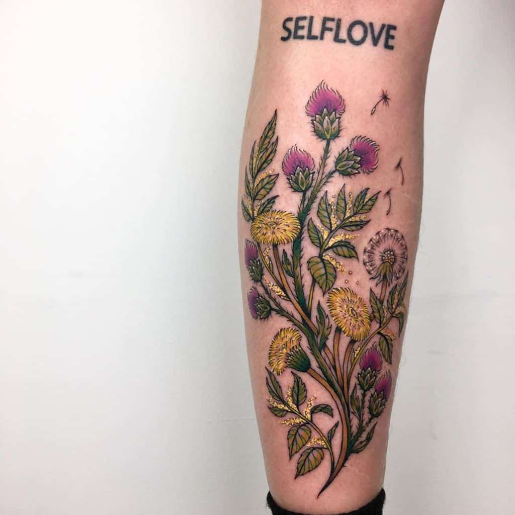 self love floral dandelion tattoo