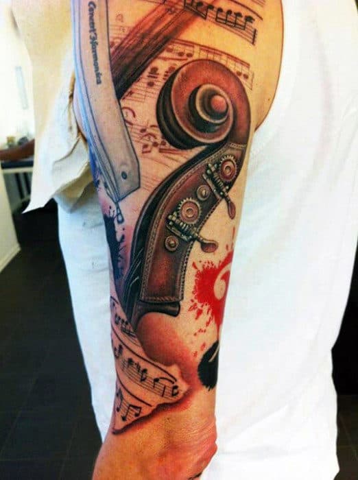 Sepia Toned Music Tattoo For Males On Arms