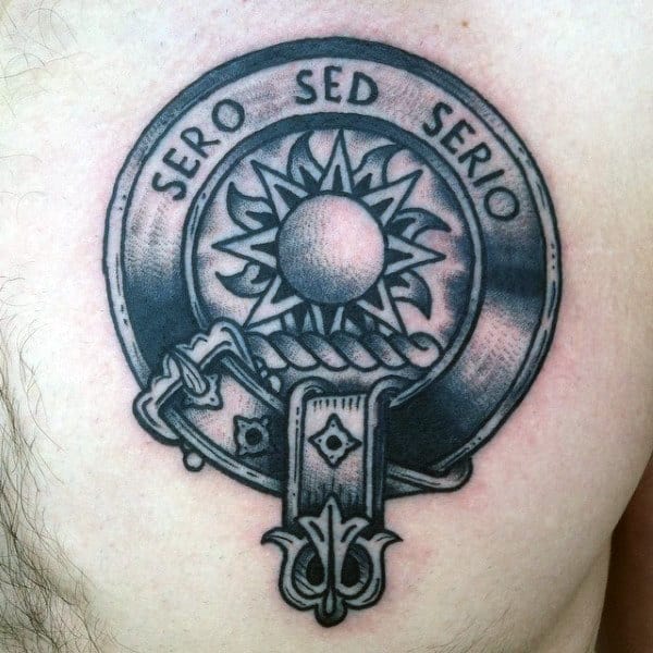 Sero Sed Serio Family Crest Mens Tattoo On Chest