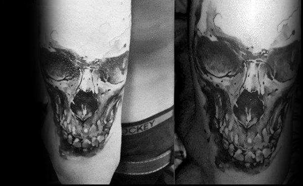 Shaded 3d Skull Back Of Arm Tattoos For Gentlemen