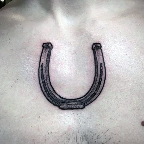 Shaded 3d Traditional Horseshoe Mens Upper Chest Tattoo