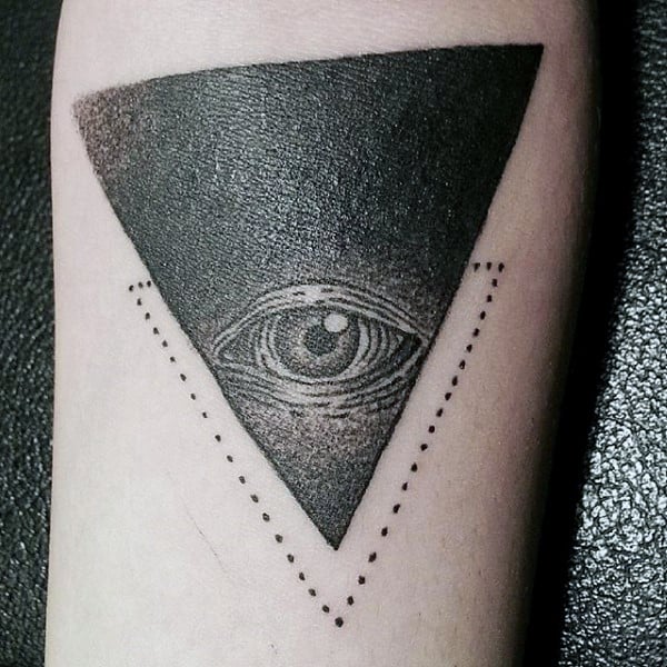 Shaded And Dotted Triangle Eye Tattoo On Arms