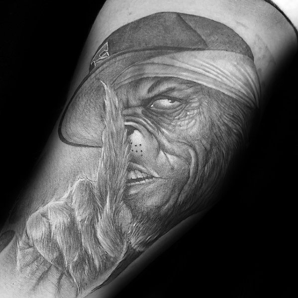 Shaded Black And Grey 3d Grinch Tattoo Ideas For Males