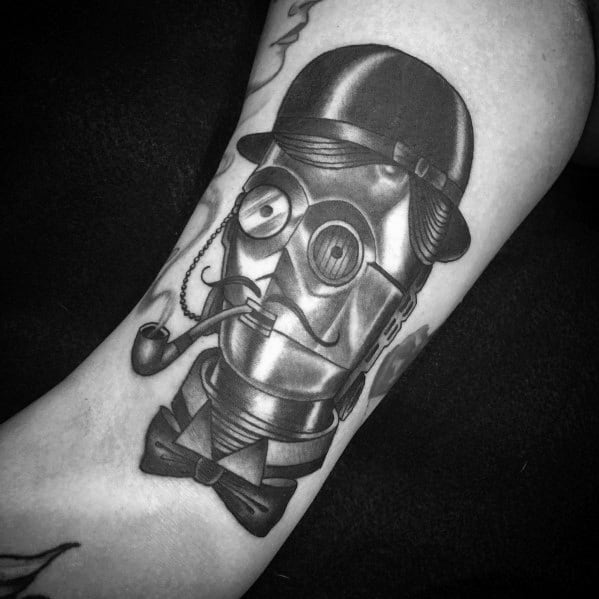 Shaded Black And Grey C3po Tattoo Ideas For Men