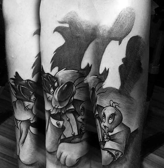 Shaded Black And Grey Forearm Looney Tunes Male Tattoos