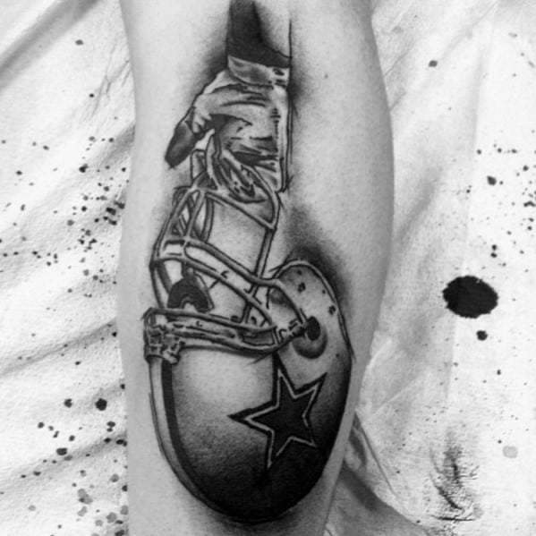 Shaded Black And Grey Ink Dallas Cowboys Tattoos For Guys
