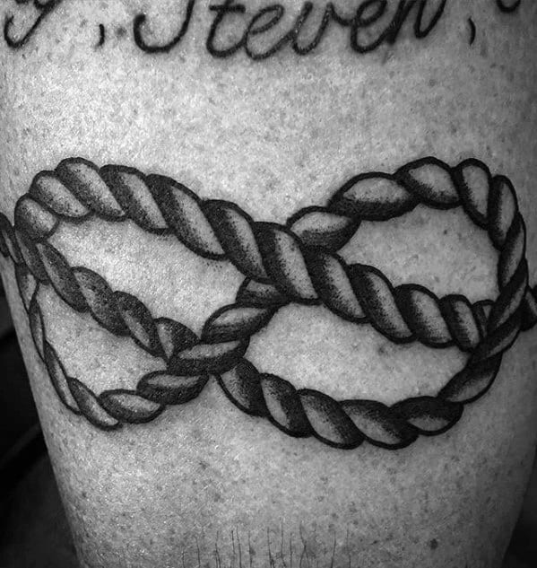 Shaded Black And Grey Small Simple Traditional Rope Leg Tattoos For Men