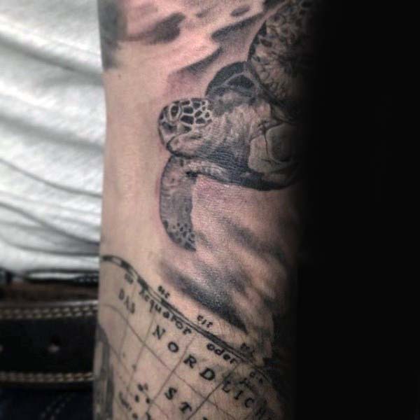 Shaded Black And Grey Turtle Mens Arm Tattoos