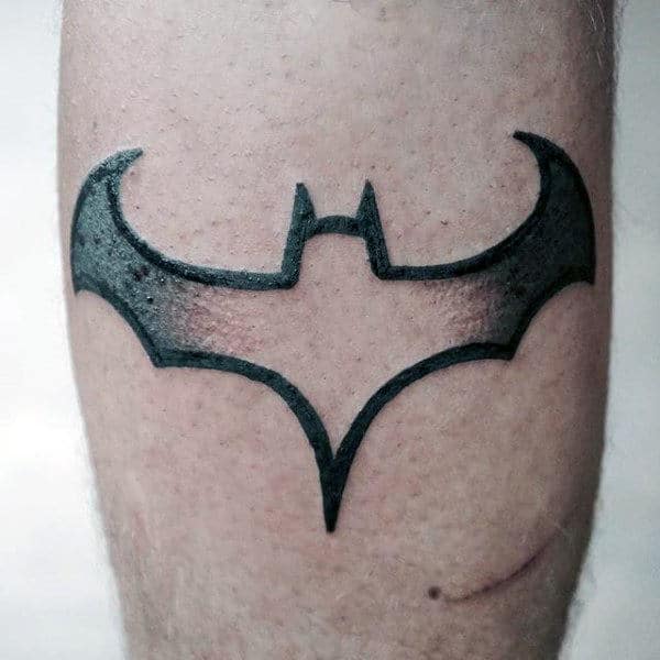 Shaded Black Ink Outline Male Batman Symbol Tattoo