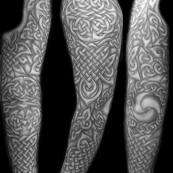 Shaded Celtic Sleeve Tattoo Ideas For Males