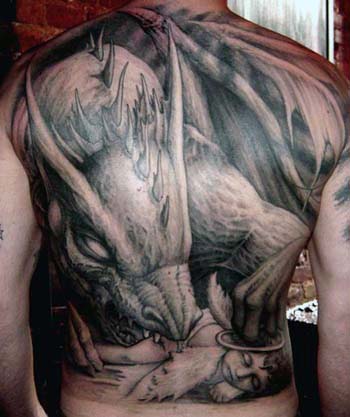 Shaded Dragon Fallen Angel Mens Full Back Tattoos