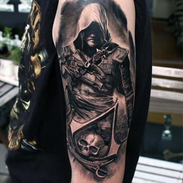 Shaded Edward Kenway From Assassins Creed Iv Black Flag Guys Arm Tattoos