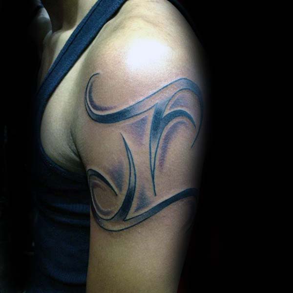 Shaded Gemini Sign Male Upper Arm Tattoo