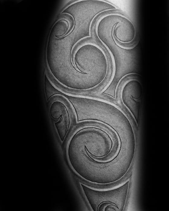 Shaded Grey 3d Male Tribal Tattoo Design Ideas