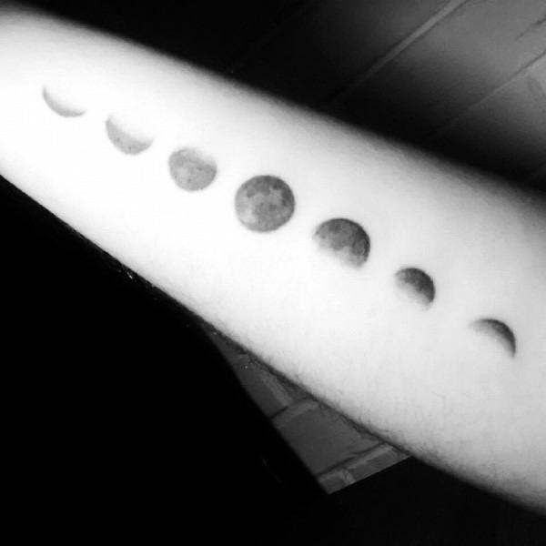 Shaded Grey And Black Ink Moon Phases Guys Forearm Tattoo