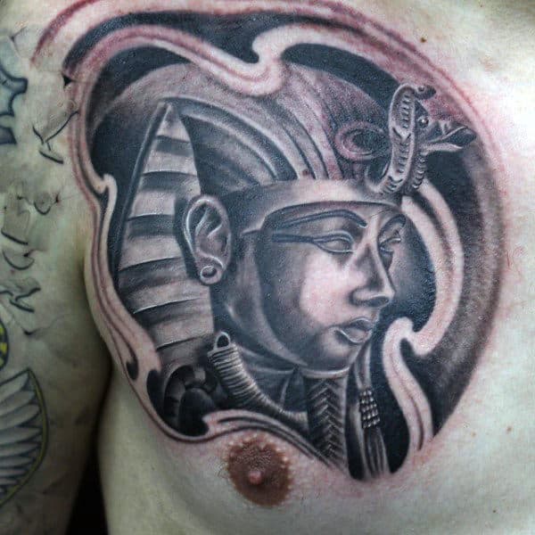 Shaded Guys King Tut Chest Tattoo Design Inspiration