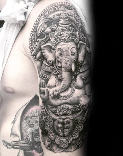Shaded Half Sleeve Ganesh Tattoo Design Ideas On Male