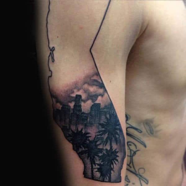 Shaded Ink Guys Arm California Palm Tree Tattoos