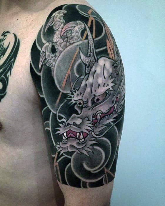 Shaded Japanese Dragon Mens Half Sleeve Tattoos