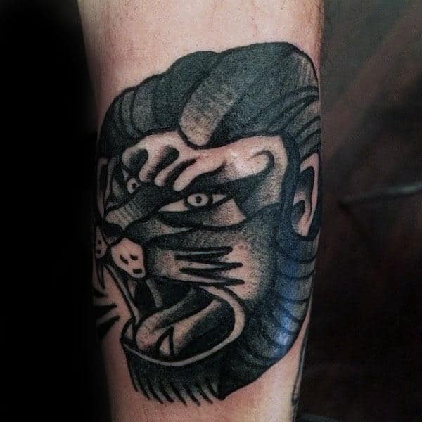 Shaded Male Roaring Small Traditional Forearm Lion Tattoos
