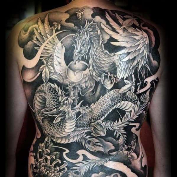 shaded-mens-full-back-dragon-phoenix-japanese-tattoos
