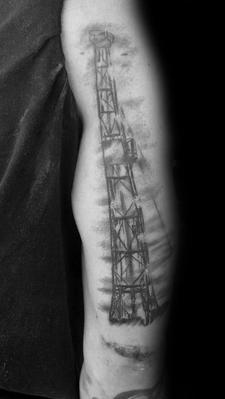 Shaded Oilfield Black And Grey Mens Well Arm Tattoo Designs