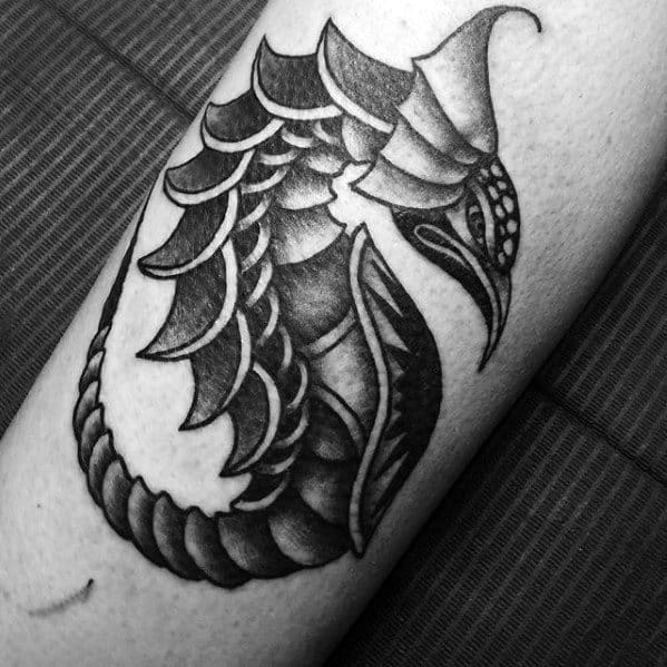 Shaded Old School Male Simple Dragon Tattoo On Forearm
