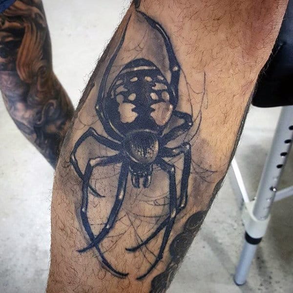 Shaded Realistic Guys Spider Web Tattoo Ideas