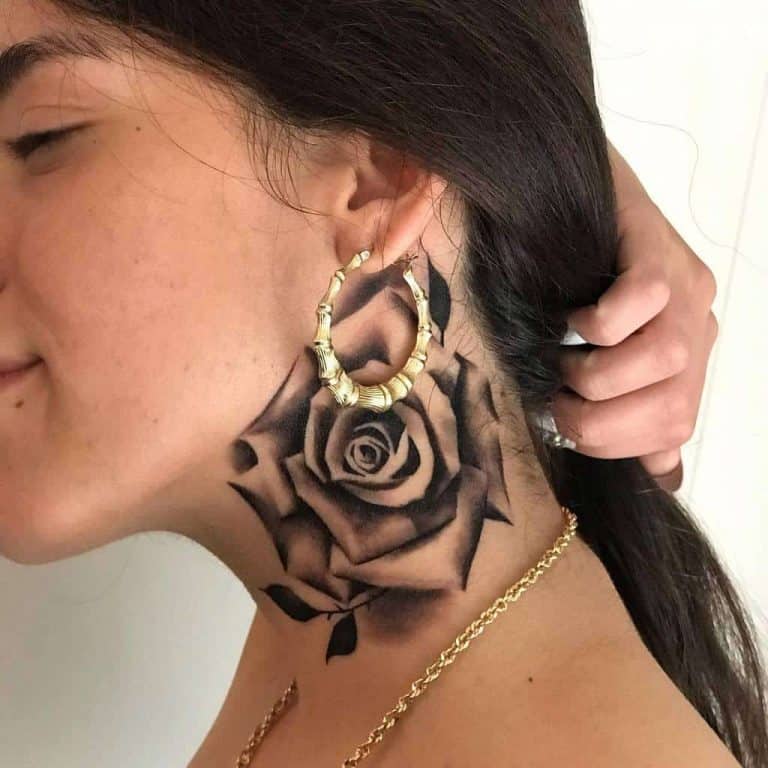 75 Radiant Rose Tattoo Ideas 2024 Inspiration Guide   Shaded Rose Neck Tattoos Mg.tatts  1 768x768 