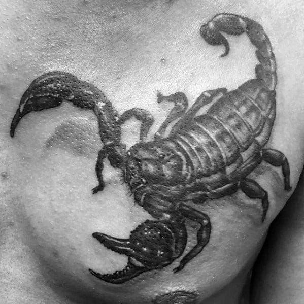 Shaded Scorpion 3d Mens Black And Grey Chest Tattoos