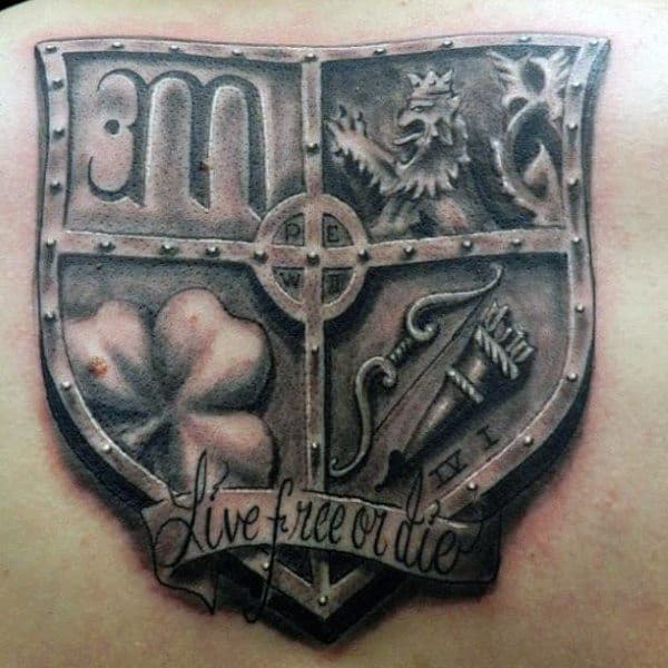 Shaded Shield Family Crest Tattoo For Men