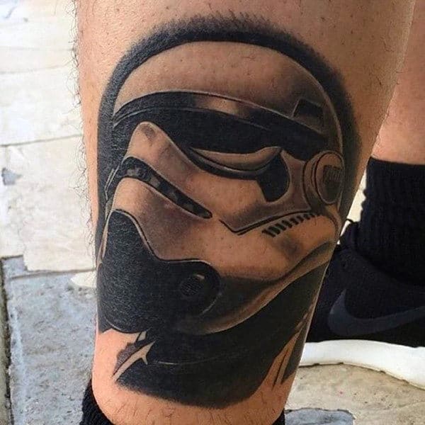 Shaded Stormtrooper Realistic Guys Lower Leg Tattoo Design